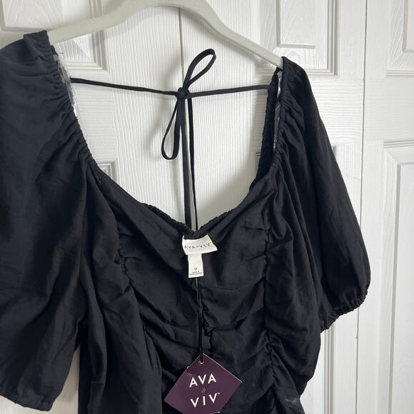 AVA & VIV Black Ruched Tie Back Blouse Sz 1X - Picture 5 of 9